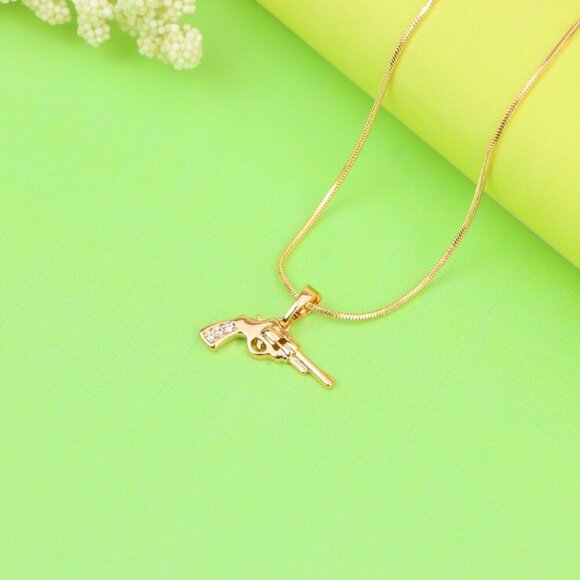 "Rose Gold Gun Shape Pendant Necklace with Sparkling Stones, XPPT1198 - Picture 6 of 13